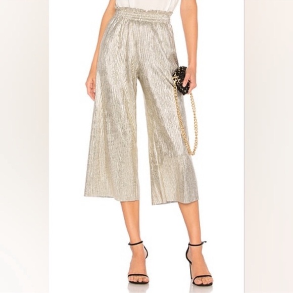 Alice + Olivia Elba metallic plisse pull on cropped wide legged pant size 4 NWT - Picture 3 of 13